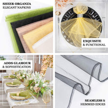 10 Pack | Olive Green Sheer Organza Decorative Dinner Table Napkins - 23x23inch
