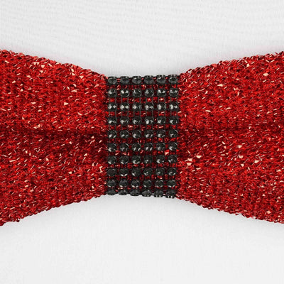 Red sequined bow tie with black beaded center detail.