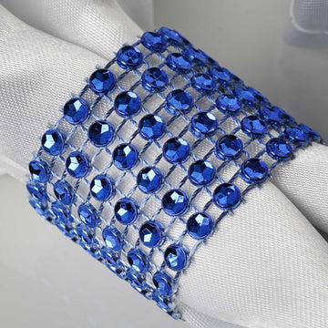 Add a Touch of Elegance with Royal Blue Diamond Rhinestone Napkin Rings
