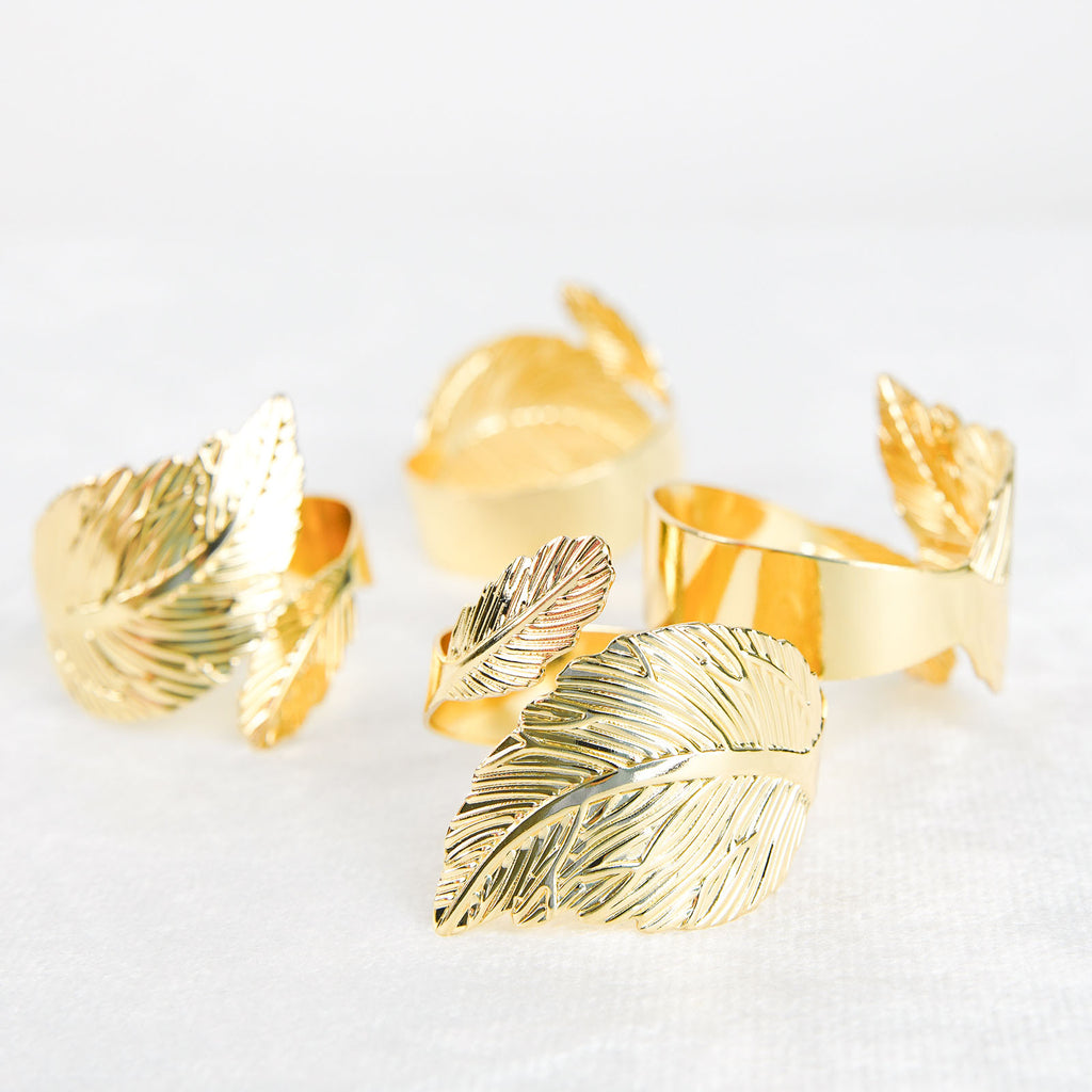 4-Pack Metallic Gold Leaf Napkin Rings | eFavormart.com