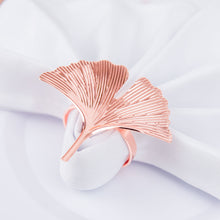4 Pack Ornate Metallic Blush Rose Gold Ginkgo Leaf Design Linen Napkin Rings