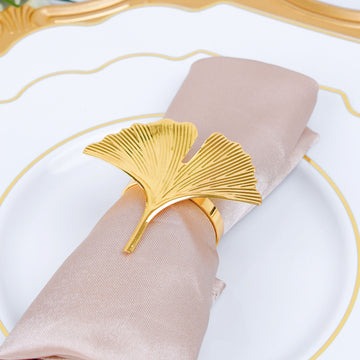 Add a Touch of Elegance with Metallic Gold Ginkgo Leaf Napkin Rings