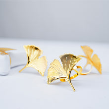 4 Pack Ornate Metallic Gold Ginkgo Leaf Design Linen Napkin Rings
