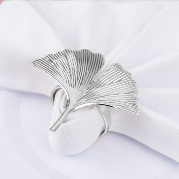 Add Elegance to Your Table with Metallic Silver Ginkgo Leaf Napkin Rings