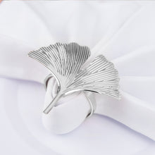 4 Pack Ornate Metallic Silver Ginkgo Leaf Design Linen Napkin Rings