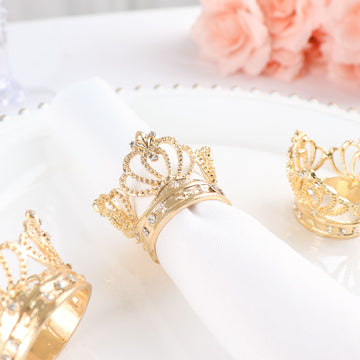 Make Your Table Shine with Metallic Gold Crown Rhinestone Napkin Rings