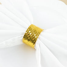 4 Pack Shiny Gold Basket Weave Design Metal Napkin Rings