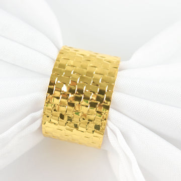 Add Elegance to Your Table with Shiny Gold Basket Weave Napkin Rings