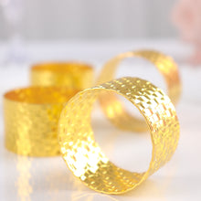 4 Pack Shiny Gold Basket Weave Design Metal Cloth Napkin Rings