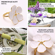 Floral Serviette Buckle Napkin Holder Set 4 Pack White And Gold