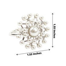 4 Pack Pearl & Diamond Rhinestones Silver Metal Napkin Rings 