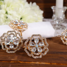 Pack of 4 Gold Metal Rose Flower Napkin Rings with Diamond Rhinestones 
