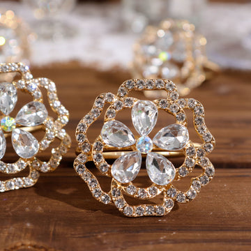 Enhance Your Table Decor with Diamond Rhinestone Flower Napkin Rings