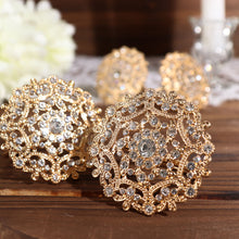 Pack of 4 Gold Metal Flower Napkin Rings with Diamond Rhinestones 