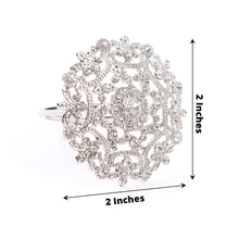 4 Pack Silver Metal Flower Napkin Rings with Diamond Rhinestones