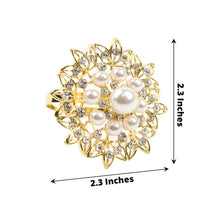 4 Pack Gold Flower Metal Napkin Rings with Pearl & Diamond Rhinestones