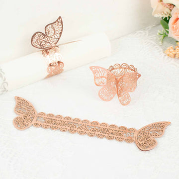 Elevate Your Table Decor with Metallic Rose Gold Foil Butterfly Napkin Rings