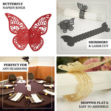 12 Pack | Metallic Silver Foil Laser Cut Butterfly Paper Napkin Rings