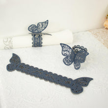 12 Pack Navy Blue 3D Butterfly Napkin Rings With Shimmery Lace Pattern