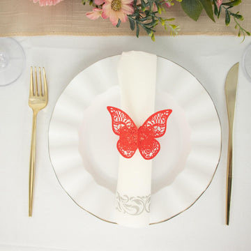 Red Shimmery Laser Cut Butterfly Paper Napkin Rings - Add Elegance to Your Table