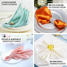 5 Pack | Navy Blue Seamless Satin Cloth Dinner Napkins, Wrinkle Resistant