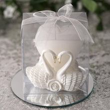 3 Inch White Heart And Swan Design Candle Holder Set With Clear Favor Gift Box And Organza Ribbon Tie