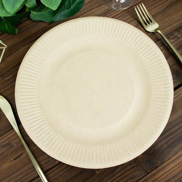 50 Pack Natural Biodegradable Bagasse Dinner Plates, Eco Friendly Disposable Sugarcane Party Plates 10"