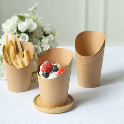 Eco-friendly kraft paper cups for snacks and fries.