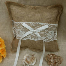 7inches Natural Burlap, Floral Lace & Satin Ribbon Bow Ring Bearer Pillow