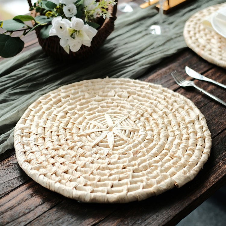 Natural Corn Husk Round Woven Placemats 15 Inch