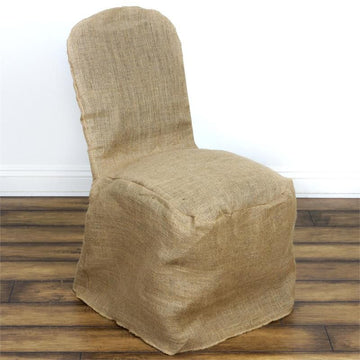 Natural 100% Jute Burlap Banquet Chair Cover, Reusable Rustic Chair Covers