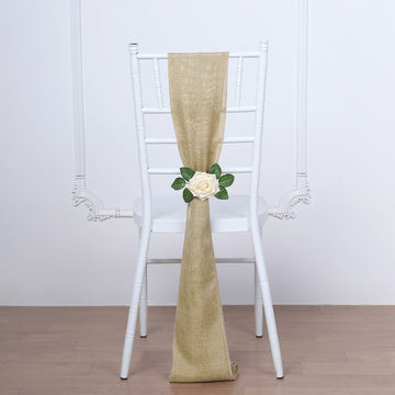 5 Pack | 6"x108" Natural Jute Faux Burlap Chair Sashes, Boho Chic Linen Decor