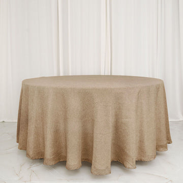 120" Natural Jute Seamless Faux Burlap Round Tablecloth | Boho Chic Table Linen