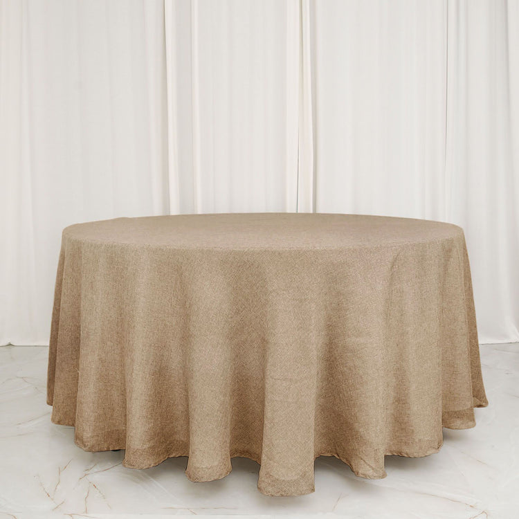 120 Inch Boho Chic Natural Jute Faux Burlap Round Tablecloth