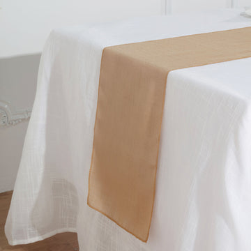 12"x108" Natural Linen Table Runner, Slubby Textured Wrinkle Resistant Table Runner