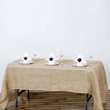 Natural Rectangle Burlap Rustic Seamless Tablecloth Jute Linen Table Decor 60"x102"