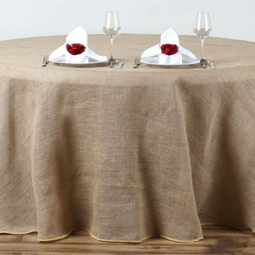 Natural Round Burlap Rustic Seamless Tablecloth Jute Linen Table Decor 108"