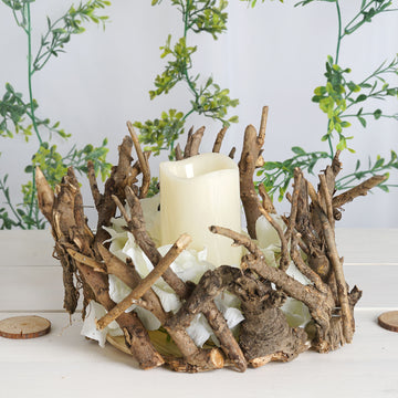 Natural Rustic Wooden Candle Holder Centerpiece, Mini Flower Vase 6"