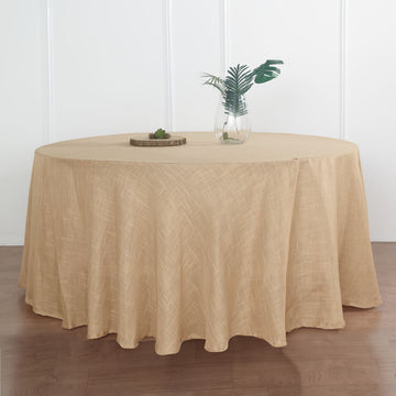 Natural Seamless Round Tablecloth, Linen Table Cloth With Slubby Textured, Wrinkle Resistant 120"