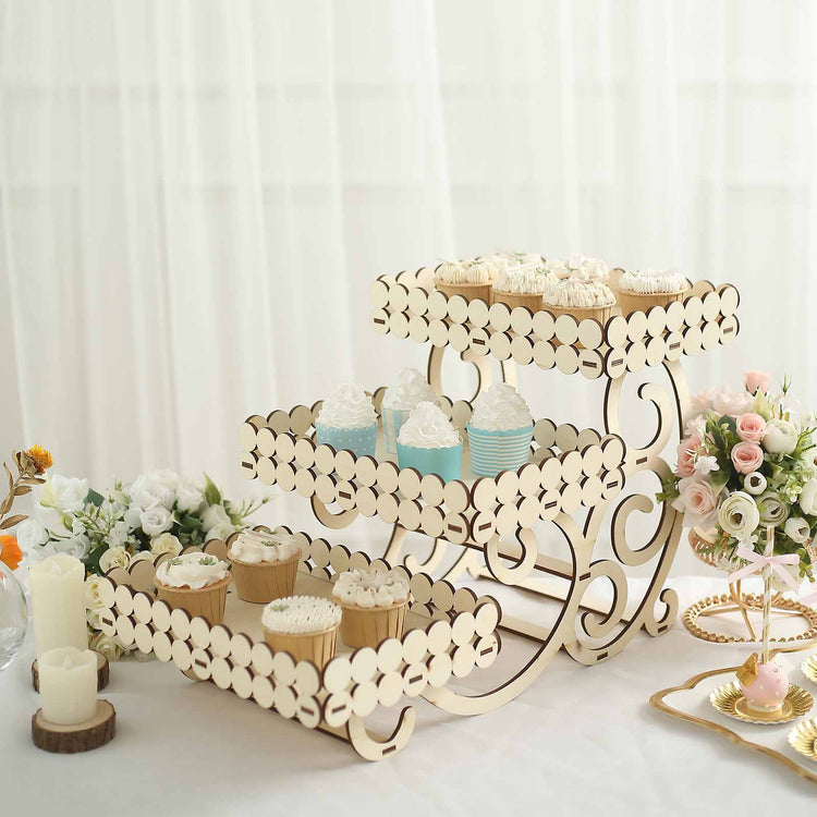 3 Tier Natural Wooden Laser Cutout Platter In 22 Inch Size 