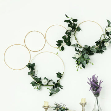 Set of 5 | Natural Wooden Rings for Crafts, Floral Hoop Wreath