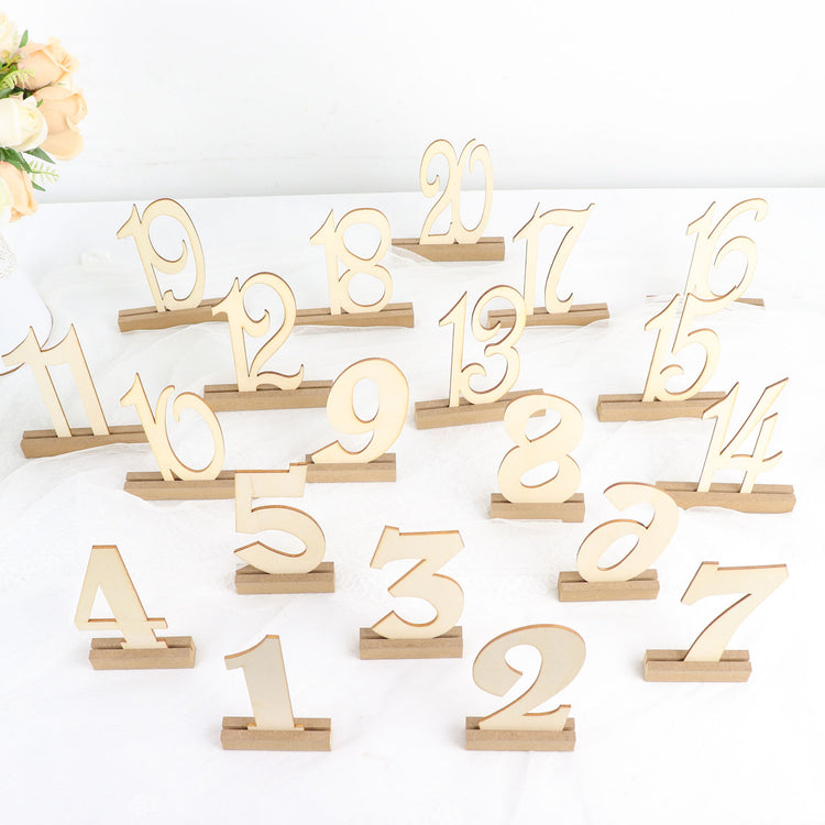 Wooden Table Numbers 1-20 With Holder Base 6 Inch