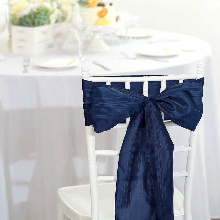 Accordion Crinkle Taffeta 6 Inch x 106 Inch Navy Blue Chair Sashes 5 Pack