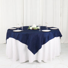 Navy Blue Accordion Crinkle Taffeta Square Table Overlay 72 Inch x 72 Inch