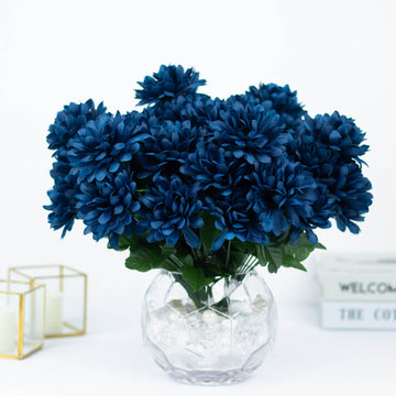 12 Bushes Navy Blue Artificial Silk Chrysanthemum Flower Bouquets