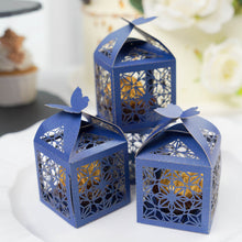 Navy Blue Butterfly Top Boxes With Laser Cut Design For Favor Candy Gifts