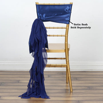 Elevate Your Event Decor with the Navy Blue Chiffon Curly Chair Sash