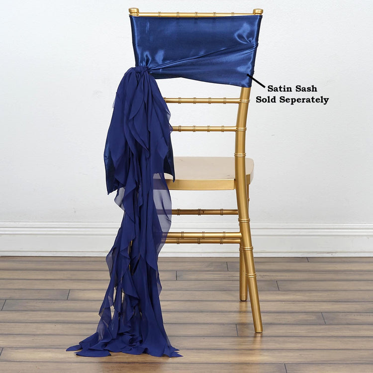 Navy Blue Chair Sash In Curly Chiffon