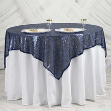 Navy Blue Sequin Square Table Overlay 60 Inch x 60 Inch