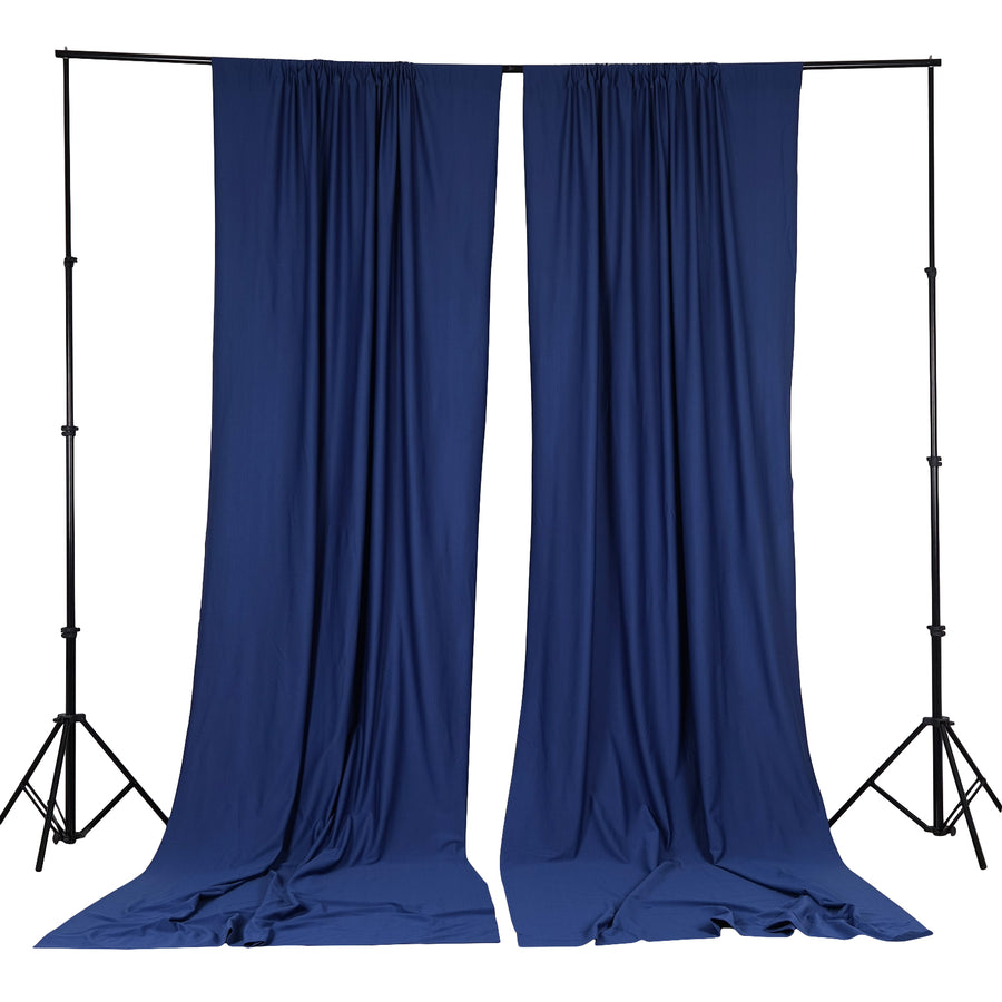 2 Pack | Navy Blue Fire Retardant Polyester Curtain Panel Backdrops With Rod Pockets - 10ftx10ft